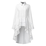 ZANZEA Fashion Women Ruffles Hem Blouse Elegant Lapel Neck Swallowtail Shirts Solid Long Sleeve High Waist Tops Irregular