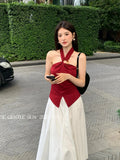 Fongt Xixi 2025 Summer New Korean Version Pure Temperament Hanging Neck Knitted Bottom Sling Vest Women 89436