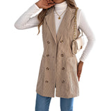 Fongt Autumn And Winter Pure Color Double Buckle Pocket Lint Long Vest Coat Women's Clothing