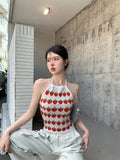 Fongt Version Of The Slings Women's Summer New Strawberry Hanging Neck Vest Out Shoulder Repair Short Sleeveless Top