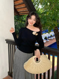 Fongt Special Price Does Not Return] Xiu Xixi Autumn Shoulder Wool Bottom Shirt Long-Sleeved Knitted Shirt Women's Top 25149
