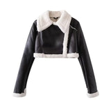 Fongt 2024 Spring Fur Integrated Short Street Spice Girl Motorcycle Clothing Jacket-Outfit