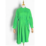 Drawstring Elegant Dress For Women Stand Collar Puff Sleeve Casual Loose Dresses Female Fashion New Spring