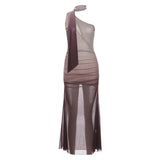 Fongt Summer New Women's Gradient Mesh Perspective Double Layer Slim Receive Purse Hip Dress-Outfit