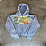 Fongt 2025 Men's And Women's Hooded Sweatshirt Zipper Graffiti ID Card Print Long-Sleeved Hoodie Coat