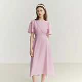 Elegant Women Dress Flying Sleeve Temperament Solid Color High-end Summer 2022 Slim Thin High Waist Female Dating