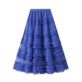 Fongt Heavy Industry Lace Cake Skirt Long Skirt Sweet Wind High Waist Wood Ear Net Yarn Skirt 1276