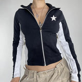 Contrast Star Print Zip Up Jacket-Outfit