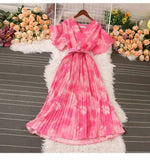 Fongt French Crumlom Dyed Summer New Waist Display Thin And Long Elegant Folded Chiffon Dress Holiday Woman