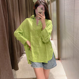 Women Spring Fashion With Side Vents Loose Linen Shirts Vintage Long Sleeve Button-up Female Blouses Blusas Chic