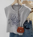 Heavy Industry Embroidered Sleeveless Shoulder T-Shirt Women 2025 Summer New Ins Knitted Vest