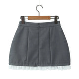 Solid Mini Skirt With Lace Trim-Outfit