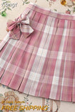 Sweet Bow Jk Plaid Skirt Women Fashion High Waist Adjust Button Girls Pleated Skirt Summer Preppy Style Sexy Mini