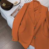 Fongt Suit Jacket Female GJ Sense Spring Autumn 2024 New White Korean Version Fashion Long Small Suit-Outfit