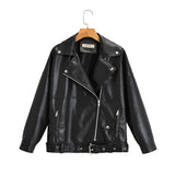 Fongt Autumn Dress Wash PU Leather Lapel Loose Large Version Leather Coat Female Jacket-Outfit