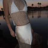 Fongt 2024 Explosion Women's Bubble Beads Net Yarn Perspective Sexy Sleeveless Vest