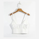 New INS Super Hot Three-Dimensional Lace V-Collar Women's Single Buckle Short Blouse With V-Collar-Outfit