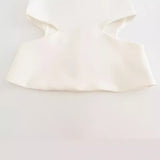 New Open Design Solid Color Collar Short Blouse 7853707-Outfit