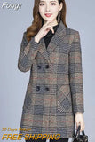 Middle-aged Women's Coats Fashion Grid Woolen Overcoat Female Autumn Winter Wool & Blends Pockets Elegant Woman Jackets