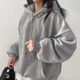 Solid Color Letter Embroidery Oversized Hoodie-Outfit