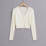 Trend Women's Wear Gentle Girl Knitted Cardigan Summer New Thin Slim Pearl Button Long-Sleeved Blouse-Outfit