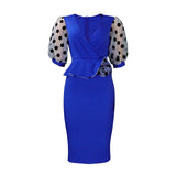 Fongt Summer New Mesh Velvet Bubble Sleeve V Neck Fashion Elegant Bag Of Hip Dress
