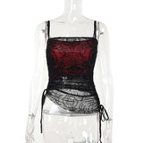 Dark Wind Flocking Suspenders, Chest Style, Wind Lace Flared Trousers, Asymmetrical Aprons, Two Sets Of Women.-Outfit