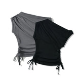 Early Spring New Street Wind Slant Collar Rope Slimming To Show A Thin Solid Color Blouse-Outfit