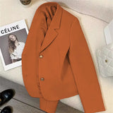 Fongt 2024 New Orange Short Style Small Suit Jacket Female Temperament Show Thin Casual Commuter Wind Jacket Female-Outfit