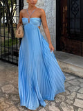 Fongt Women's Dress Sweet Sexy Slings With Chest Pressure Folds Big Pendulum Dress Solid Color Woman 8135