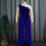 Fongt Single Shoulder Collar Sleeveless Jumpsuit Fashion Three-Dimensional Flower Jumpsuit Jumpsui