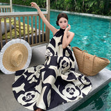 Fongt Hanging Neck Dress Female Summer High Sense Loose Print Skirt Skirt-Outfit