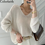 New 2021 Spring Summer Women Sweater V-Neck Pullovers Knitted Cutout Korean Style Oversize Wild Lady Jumpers