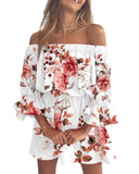 Fongt Sexy Fashion One-Word Shoulder Print Dress Women's Spot-Outfit