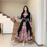 New Style Dress For Women's Holiday, Single-Breasted Collar, Single-Breasted Court Style, Vintage Printed Wide Swinging Long Dress-Outfit