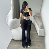 Fongt Women's Spring And Summer Generous Collar Short Umbilked Low-Waist Micro-Horns Thin Knitting