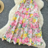 Fongt Retro Elegant Hollow Hook Lace High-Necked Small Flying Sleeves Long Dress Female Thin Dress Dress