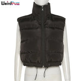Puss Puffer Bubble Jacket Vest Women Padded Thick Zipper Coat Tank Top Turtleneck Winter Warm Short Tops Casual