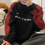 Embroidery Letter Contrast Color Raglan Sweatshirt-Outfit
