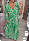 Fongt Summer Explosion Super Fairy V Collar Seaside Holiday Beach Print Loose Dress