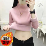 Casual Half Turtleneck Plush Velvet Lined Thicken Knitted Pullover Women Winter Warm Knitwear Jumper Soft Malhas