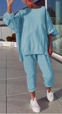 Fongt New Casual Solid Color Collar Long-Sleeved Top Sports Trouser Suit Women