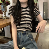 Fongt Bottom Shirt Summer 2024 New Design Sense Short-Sleeved T-Shirt Women's Retro Student Slim