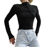 Fongt And Winter Women's Wear Design Sense Anti Car Split Line Long Sleeve Half High Collar Bottom Shirt Jacket Female-Outfit