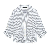 Spring Blended Striped Loose Casual Shirt 3035787-Outfit