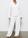 Long Sleeve Button Down Ribbed Knit Pajamas Set-Outfit