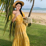 Fongt Embroidered One-Out Collar, Off-The-Shoulder Holiday Dress-Outfit