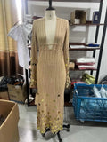 Fongt 2025 New Temperament V-Necked Liangs Sleeve Knitted Long Dress
