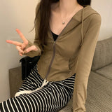 Zipper Hooded Sweater Women's Autumn And Winter New Short Short-Sleeved Sports Casual Blouse-Outfit