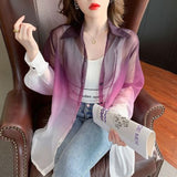 Fongt Summer New French Temperament Slightly Transdient Tie Dye Slim Thin Sunscreen Loose Shirt Coat Top